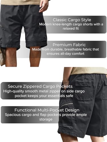 Image of Leriya Fashion Men's Cotton Cargo Shorts with Elastic Drawstring Waist | Multiple Utility Pockets & Zipper Side Pocket | Summer Shorts for Daily Outfits, Hiking, Trekking & Street Style