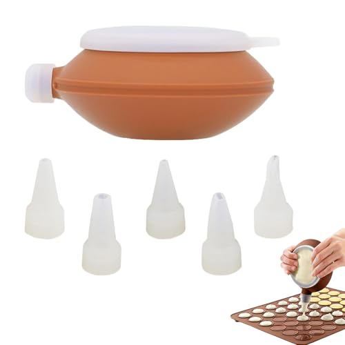 Eruceky Creme-Düse Spritzbeutel, Große Silikon-Macaron-Form, Makronen-Backform, Gebäck, Creme für Dessert-Backen mit 5 Spitzen in verschiedenen Formen