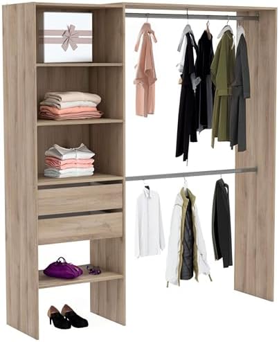 Large Wooden Dressing Room with 2 Wardrobes, 2 Drawers and 5 Nich...