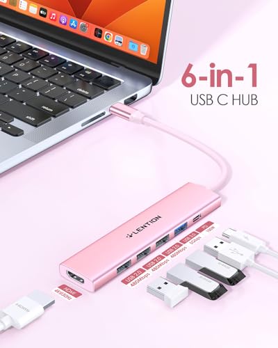 Hub USB C con HDMI 4K, PD 100W, USB C USB 3.0 & 2.0, Adattatore per MacBook Pro 2024-2016, MacBook Air 2024-2018, iPad Pro Air, iPhone 16/15 Plus Pro Max, Surface Pro (CH17, Oro Rosa) - Hub USB - Immagine 1