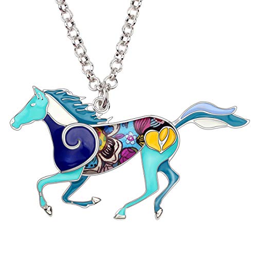 BONSNY Enamel Running Horse Necklace Pendant Chain Zinc Alloy Animals Lovers Gifts for Women