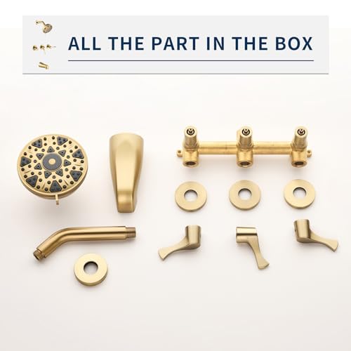 3 Handles Shower Faucet Set with Tub Spout Bathtub Shower Faucet Combo Set Shower System Complete Tub and Shower Trim Kit Brushed Gold Shower Set by DIFEINI - Image 6