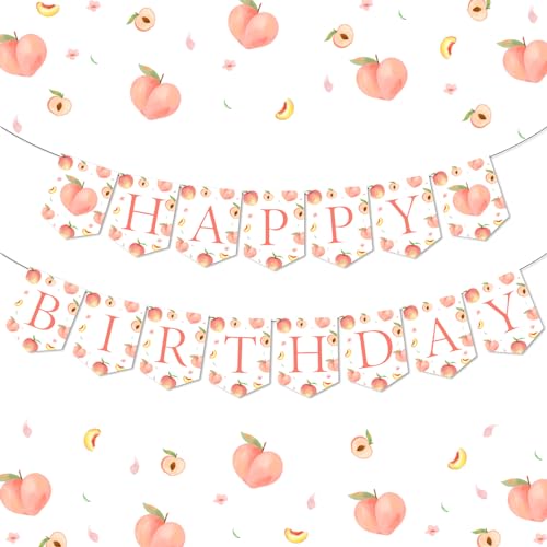 Peach Happy Birthday Banner for Girl, Peach Themed Birthday Bunting Banner, Sweet as a Peach Birthday Party Decorations, Cake Smash Photo Props Backdrop