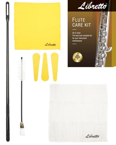 Libretto Flute Cleaning Kit &ndash; Includes Cleaning Rod, Dust Brush, Microfiber Polishing Cloth, White...