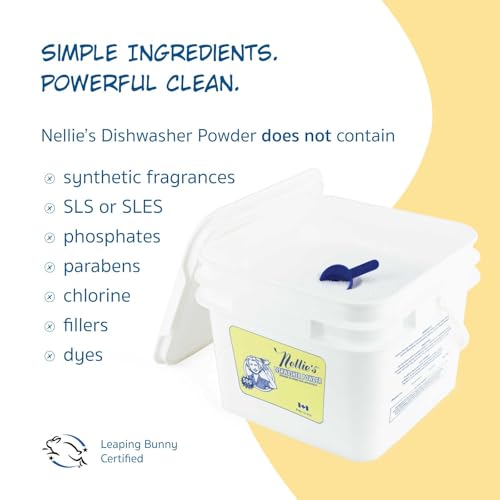 Image of Nellie's Dishwasher Powder - 500 Scoop Bulk Bucket - Plant-Based Formula - Phosphate-Free, Septic-Safe, Tough on Food Residue - Sparkling, Streak-Free Clean - Made in Canada