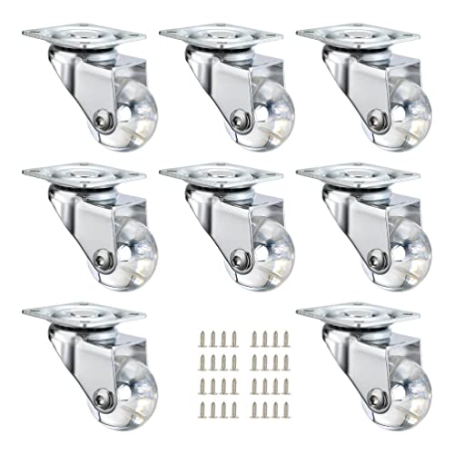 Jgjc 8 Pack Swivel Caster Wheels (D=1-3/8", H=2"), Furniture Small Casters Heavy Duty, Crystal Clear Polyurethane Wheels For Furniture, With Square Top Plate (1-5/8"×1-5/8") #TOP9