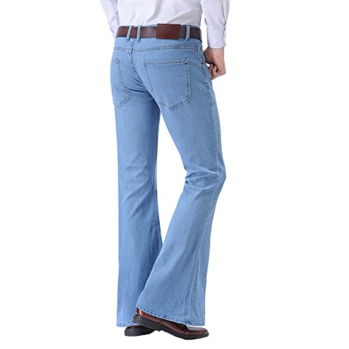 HAORUN Men Stretch Bell Bottom Jeans Slim Fit Low Rise Retro Flared Denim Pants3