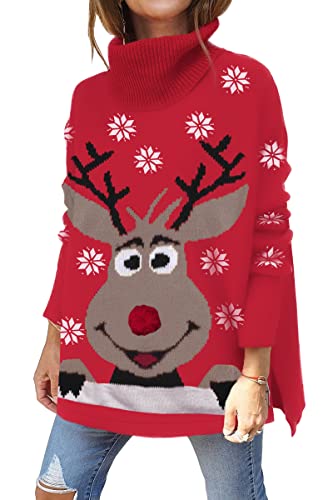 LILLUSORY Ugly Christmas Sweater Womens 2025 Oversized Long Tunic Cozy Winter Trendy Plus Size Poncho Dress Cute Pullover Turtleneck Fashion Work Festival Holiday Clothes Outfit Clothing