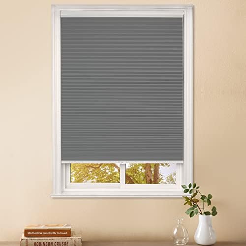 MaKefeile Blackout Cordless Cellular Shades 24" W x 64" H Honeycomb Pleated Shade Insulation Room Darkening Blinds for Home Bedroom Living Room Windows Easy to Install Grey