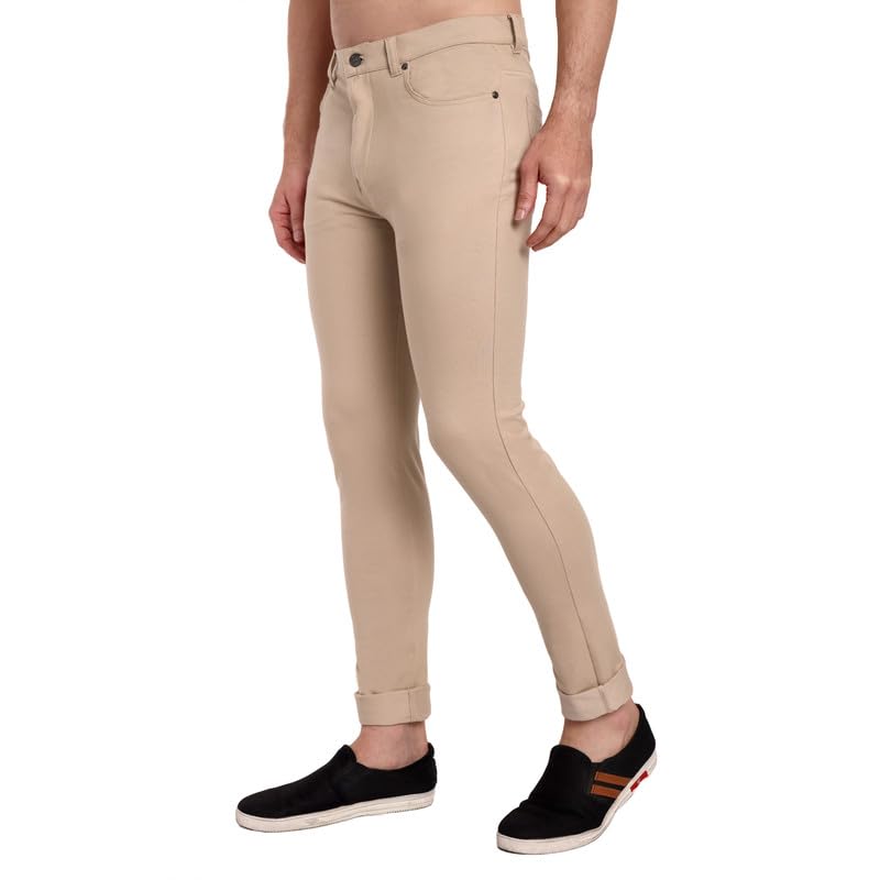 Image of ONE SKY Premium Men's Flexi Waist Casual Pants Cotton Blend Stretchable Chinos | Slim Fit Stylish Office Fashion Trousers for Office, Party | Men Formal Pant