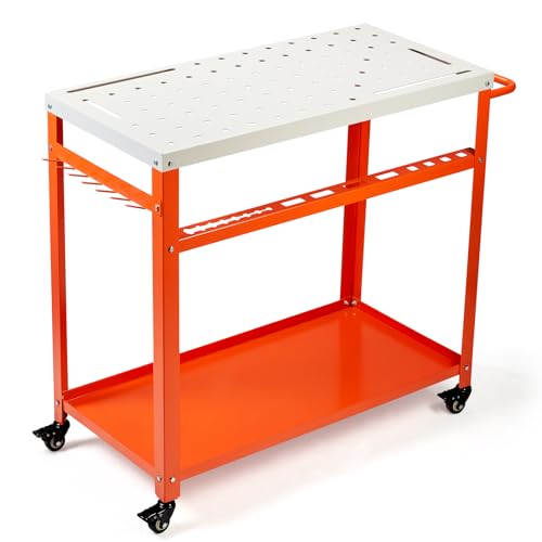 Image of GVGBUK Movable Workbench Table,35.8“x 18.1”Welding Table,1200LBS Static Weight Capacity,Sawhorse Tool Slots and Fixture Holes(5/8-inch Fixture Holes),4 Wheels (4 with Brake)