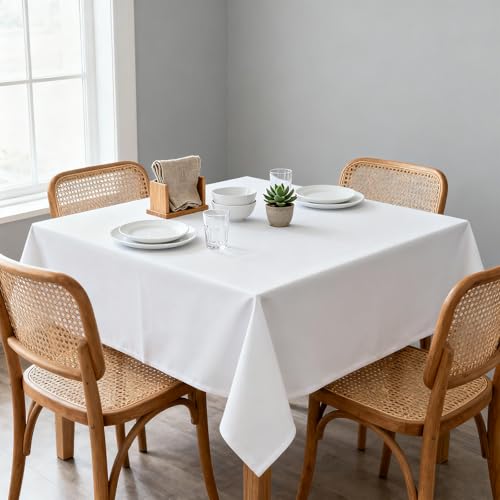 CKIKU 8 Packs White Table Cloth 54x54 Inch for Square Tables, Wrinkle Resistant Polyester Fabric Tablecloth Washable Rectangular Table Covers for Dining Wedding Party Buffet by CKIKU - Used condition - Image 3