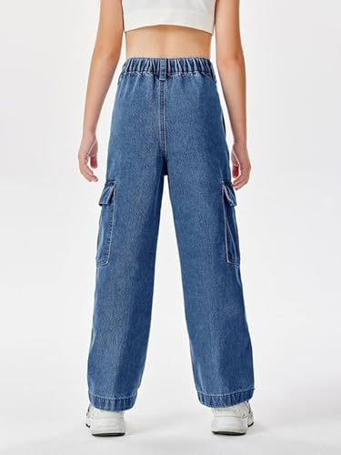 Image of ADBUCKS Stretchable High Rise Cargo Style Wide Leg Jeans for Girls II Girls Jeans