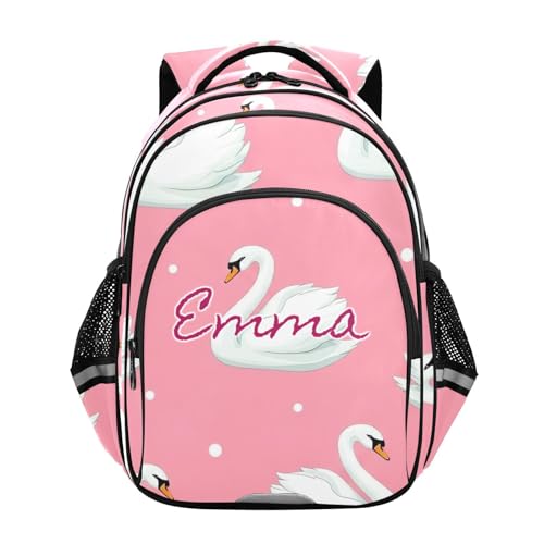 Sac à dos d'école anti-perte personnalisé avec nom, cartable cygne blanc rose 15"