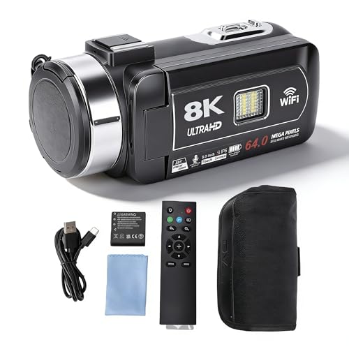 Dpofirs 8K �r�f�I�J���� 64MP �r�f�I�J���� Vlogging �A18X �Y�[�� WiFi �f�W�^���A���R�[�_�[�A�I�[�g�t�H�[�J�X�A3 �C���`�^�b�`�X�N���[���A�E�F�u