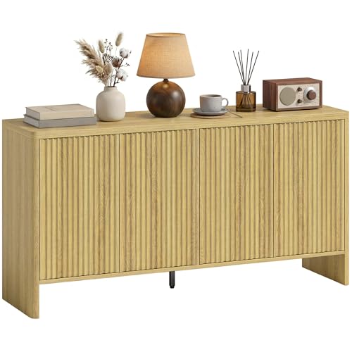 HOMCOM Buffet Salon, Meuble de Rangement avec 4 Portes rainurées et étagère réglable, Ouverture par Pression, Coins arrondis, Style Moderne, Buffet Salle à Manger...