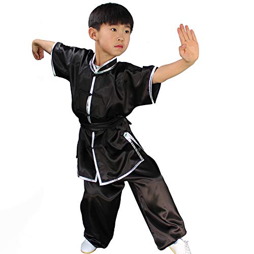 XLYAN Chinois Traditionnel Arts Martiaux Wing Chun Shaolin Kung Fu Vêtements Uniformes Tai Chi Vêtements Compétition pour Enfants,Black-XXXS Cover