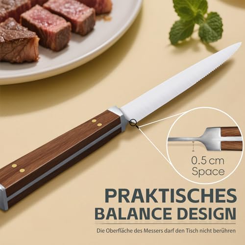 Purple Dragon Steakmesser 6er Set mit Wellenschliff - Holzgriff, Edelstahl – Ansicht 6