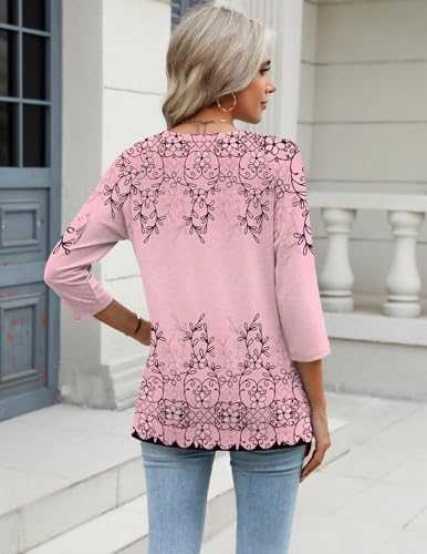 Image of Zeagoo 3 /4 Length Sleeve Womens Tops Casual V Neck Shirts Soft Basic Tees Business Work Blouses