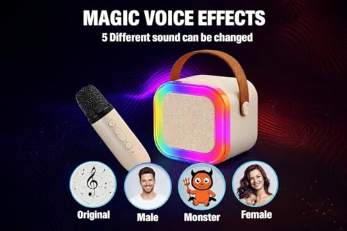 Image of CscyyAmz Rechargeable Karaoke Mic with Speaker for Singing | Wireless Mini Portable Bluetooth Speaker with Microphone & LED Lights | Birthday Gift for Kids Musical Toys for Boys, Girls and Adults