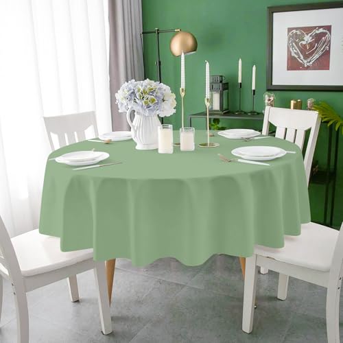 Mulbozy 2 Pcs Sage Green Round Tablecloth, 84 inches Disposable Plastic Sage Green Circle Table Covers for Baby Shower Wedding Bridal Shower Birthday Party Decorations