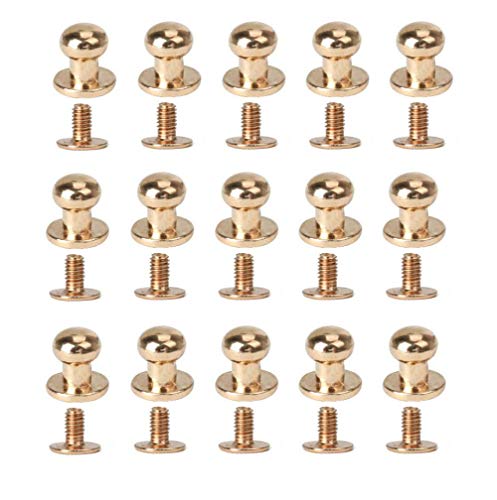 50Sets 7mm Solid Brass Round Buttons Leather Craft Belt Chicago Screws Nail Rivets Screw Back Spots Phillips Head Button Stud Screws for DIY Leather Craft Belt Purse Handbag(Gold)
