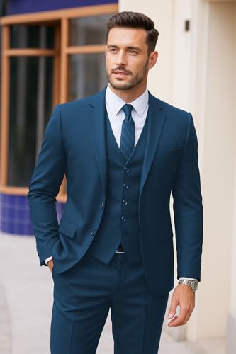 COOFANDY Men's Suits Classic Fit 3 Piece Single Breasted Tuxedo Suit Set Formal Business Wedding Party Suit Separates Blue2