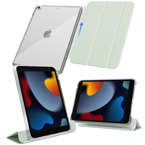 MS factory iPad 9世代 ケース 第9世代 第8世代 第7世代 用 アイパッド 10.2 取り外し可能 軽量 耐衝撃 カバー 縦置き/横置きスタンド ソフトフレーム 背面透明 アイスグリーン 緑 IPD-7-SLD-IGR
