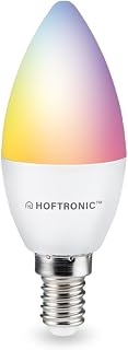 HOFTRONIC - Lampada LED Smart Home E14 C37 - Colorato RGBWW - 5,5 Watt 470 lumen - WiFi + Bluetooth - Controllabile tramite telefono cellulare e lingua (Google Home, Alexa e Siri)