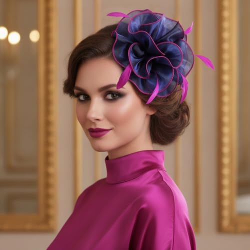 Image of DRESHOW Fascinators Hat Tea Party Headwear Ribbons Feathers on a Headband and a Clip for Women