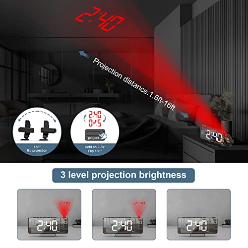 Ankilo Projection Alarm Clock For Bedroom Ceiling, 7.5" Digital Clock With 180° Projector, 6-Level Dimmer, 15-Level Volume, Dual Alarm Clock, Usb Charging Port, Projection Clock For Children, Elders #TOP2