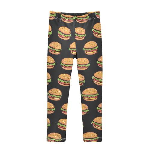 Food Cute Hamburger Girls Casual Leggings for Kids Printed Long Pant Bottoms Stretch and Soft