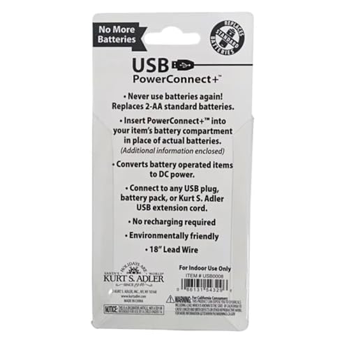 Kurt Adler USB PowerConnect+ 2 "AA Battery Converter, 18-Inch Lead Wire, Indoor Use Only4