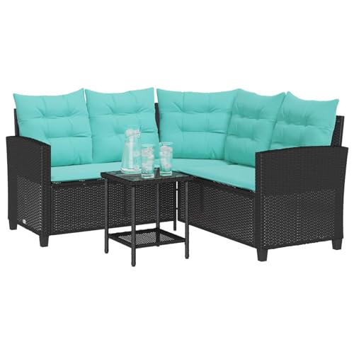 vidaXL Canapé de jardin 2 pcs Noir et turquoise Poly rotin, Ensemble de canapés d'extérieur...