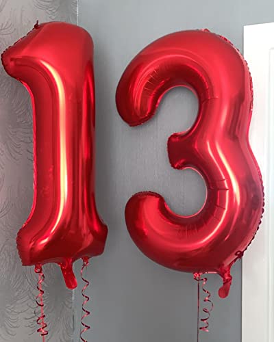 Image of 40 Inch Red 13 Number Balloons Giant 13 or 31 Balloons Red Birthday 13 Balloons 13th Birthday Anniversary Events Party Decorations Supplies