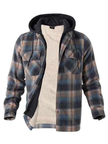 Image of Gary Com Heavy Thick Flannel Plaid Jacket Sherpa Fleece Lined Hoodies for Men Zip Up Winter Warm Coat Zipper Sweatshirt