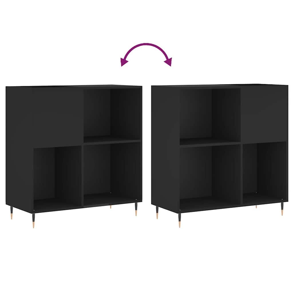 Armadio per vinili, 84,5 x 38 x 89 cm, in legno e ferro, con gambe per giradischi e vinili, colore: nero