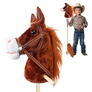 Plush Stick Horse with Wood Wheels Real Pony Neighing and Galloping Sounds Plush Toy, Stick Pony Provides Fun Pretend Play for Toddlers & Preschoolers (AA Batteries Required)