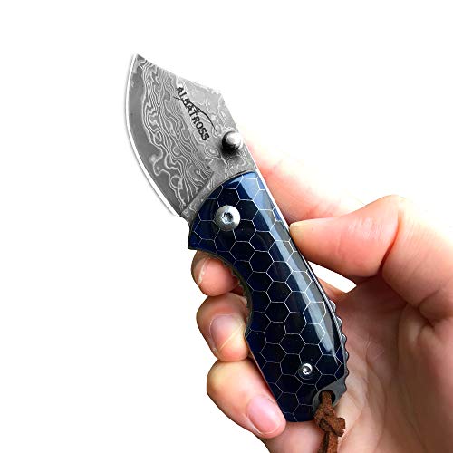 ALBATROSS Mini Damascus Steel Folding Pocket Knife #TOP27