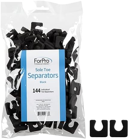 ForPro Sole Toe Separators, Black, Individual Toe Separators for Pedicures, 144-Count