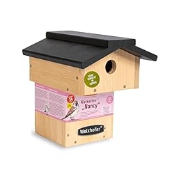 Welzhofer Nistkasten Nancy, Vogelhaus mit 34mm Einflugloch, handgemacht in Europa, für Kohlmeisen, Kleiber, Trauerschnäpper, Haus- & Feldsperlinge & Gartenrotschwänze, katzensicheres Vogelhaus