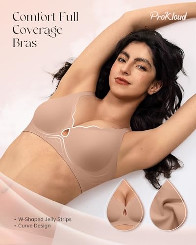 Image of ProKloud Bras for Women No Underwire Wireless Jelly Bras Full Coverage Seamless Push Up Bralettes Support Tshirt Bra