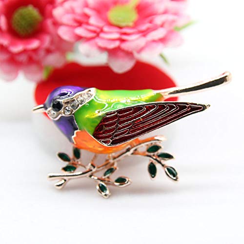 Image of coadipress Colorful Birds Brooch Pins Crystal Rhinestone Branch Bird Brooch Cute Enamel Animal Magpie Hummingbird Pin Fashion Jewelry Accessories Gifts