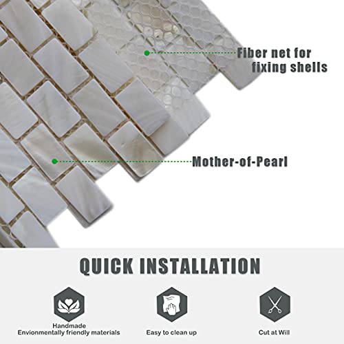 MOP Mother of Pearl Shell Mini Brick Mosaic Tile for Kitchen Backsplashes and Bathroom Tile, White (6 Pack) - Thumbnail 2