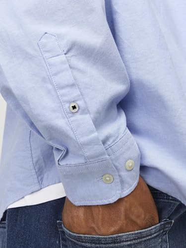 JACK & JONES Herren Einfarbiges Plus Size Hemd Basic Übergrößen Langarm Shirt Uni Business JJEOXFORD, Cashmere Blue , XXL – Ansicht 6