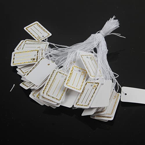 Pack of 300 Labels with Thread Price Labels Price Tags Thread Labels Jewellery Labels String Labels Hanging Labels Cardboard Label Price Labelling (27 x 16 mm White Gold) - Image 2