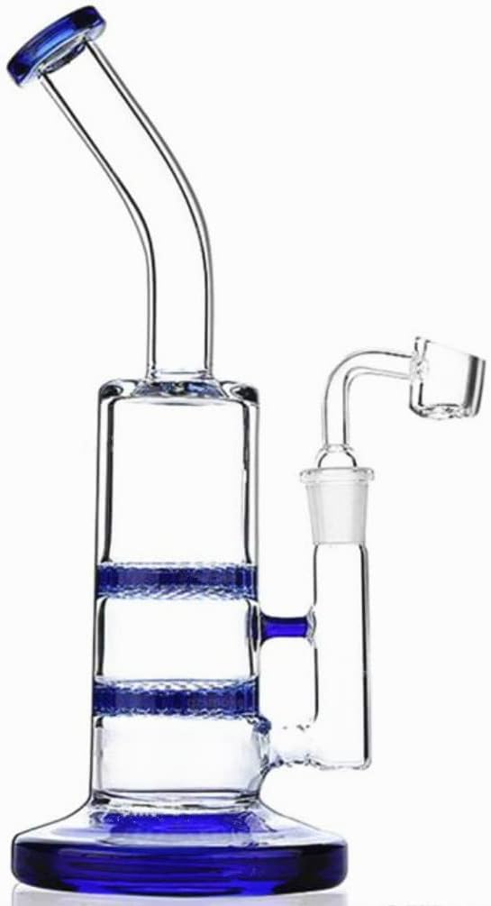 RORA 10" Glass Bongs Water Pipe Two Layer Honeycomb Glass Water Bongs with 14.5mm Quartz Bowl (blue)
