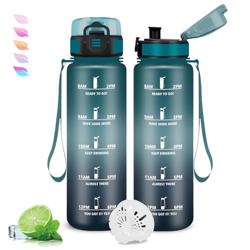 Grsta Borraccia 1 litro, Borraccia Palestra, Bottiglia Senza Perdite, Facile da Pulire, Bottiglia Motivazionale, Facile da Trasportare, Graduata, per Campeggio, Fitness, Viaggio