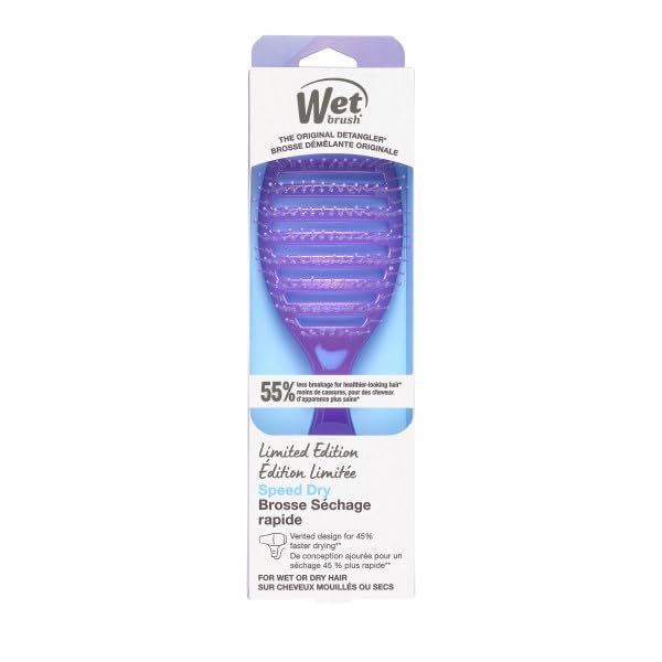 Wet Brush Speed Dry Hair Brush Prismatic Glow, Vented Blow Dry Hairbrush for Faster Drying, HeatFlex Bristles for Detangling, Reduces Breakage, Suitable for All Hair Types, Purple