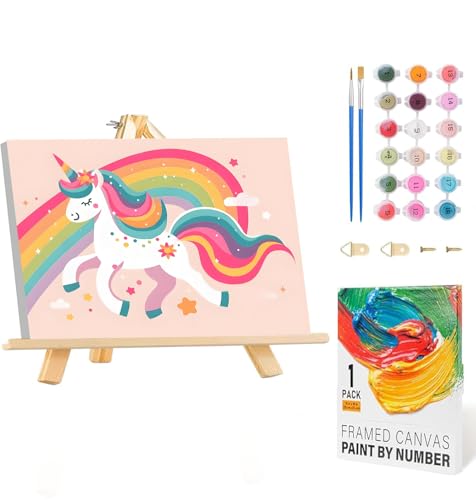 Arttoplus Malen Nach Zahlen Kinder mit Rahmen und Holzstaffelei- Einhorn Malen Nach Zahlen ab 5 6 7 8 9 10 Jahre Mädchen Diy Acrylfarbe Paint by Numbers für Anfänger für Home Décor(20x30cm)